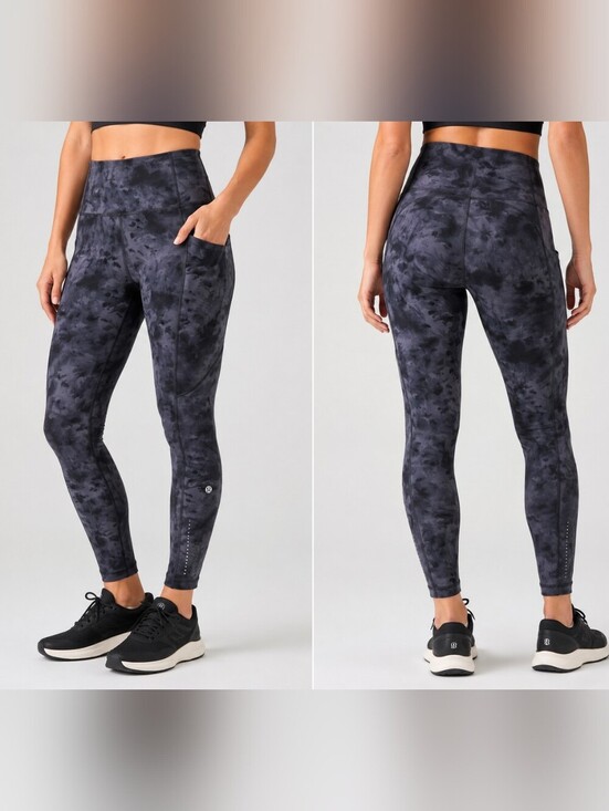 lululemon athletica Pants - Lululemon Tie Dye High Rise Leggings Gray Black Pocket Athletic Yoga Pants.
